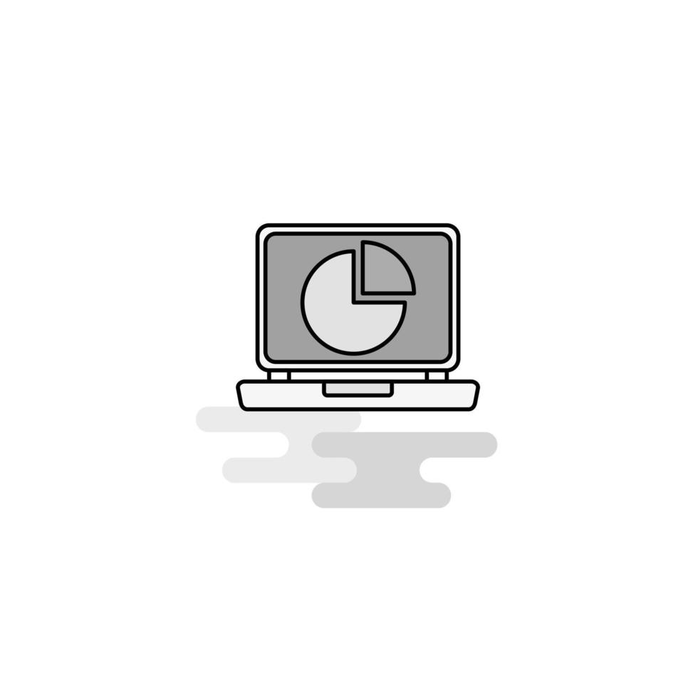 Pie chart on Laptop Web Icon Flat Line Filled Gray Icon Vector
