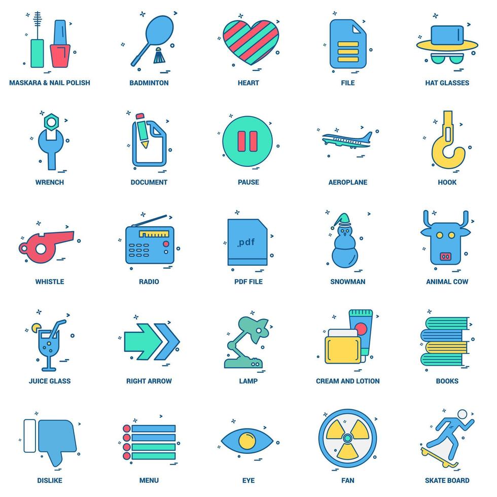 25 conjunto de iconos de color plano de mezcla de concepto de negocio vector