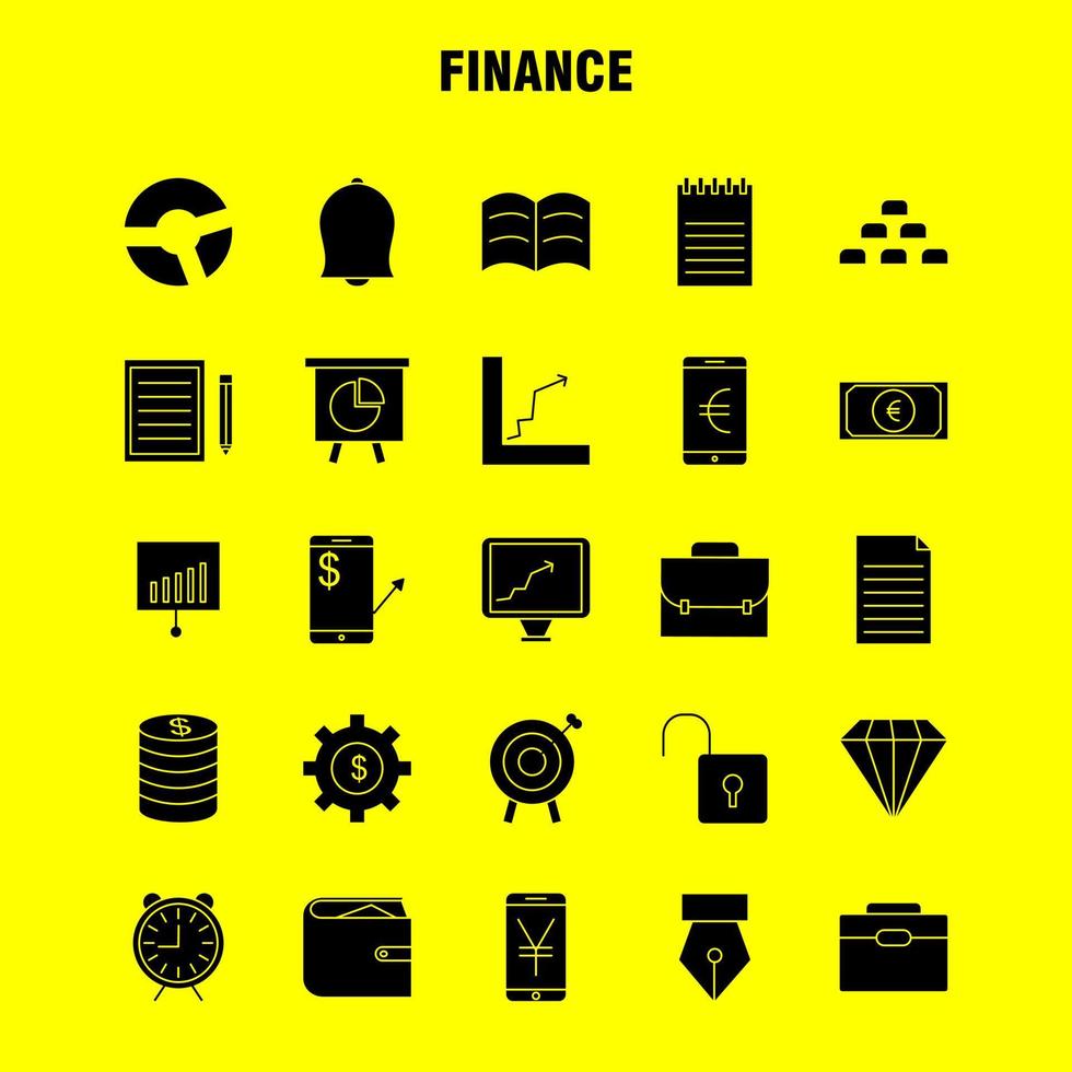 financiar iconos de glifo sólido establecidos para infografías kit uxui móvil y diseño de impresión incluyen dólar dinero nota rupias dividir matemáticas más menos colección logotipo y pictograma de infografía moderna vector