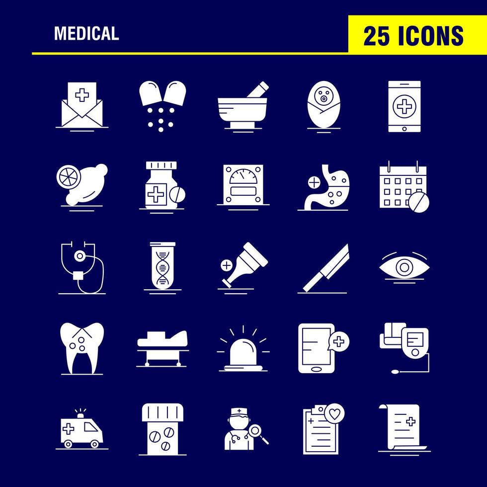 los iconos de glifos sólidos médicos establecidos para el kit de uxui móvil de infografía y el diseño de impresión incluyen la medicina de la planta de la hoja médica la colección médica del ojo del globo ocular el logotipo y el pictograma infográficos modernos vector