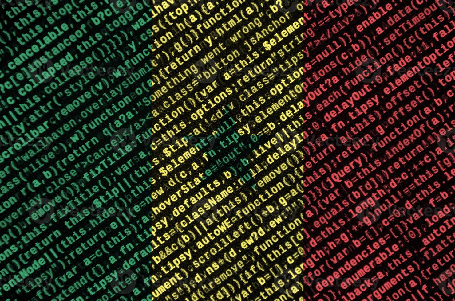 Senegal flag  is depicted on the screen with the program code. The concept of modern technology and site development photo