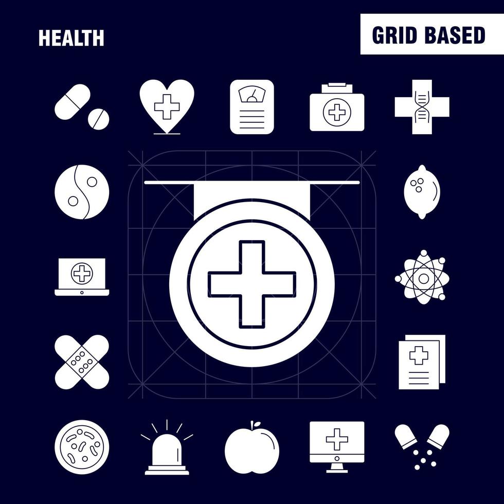 icono de glifo sólido de salud para impresión web y kit de uxui móvil, como ambulancia, atención médica, hospital, píldoras médicas, tableta, medicina, paquete de pictogramas, vector