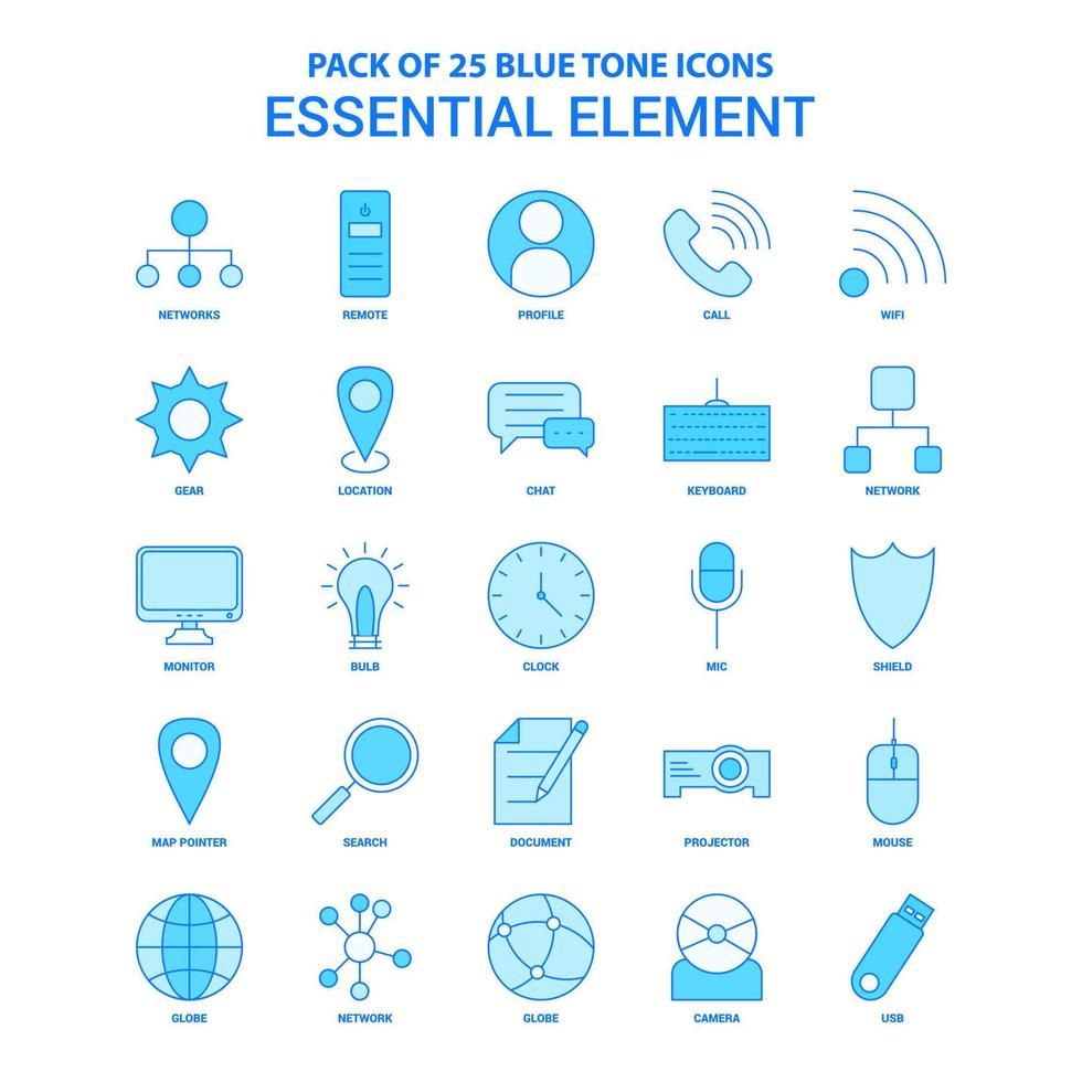 Essential Element Blue Tone Icon Pack 25 Icon Sets vector