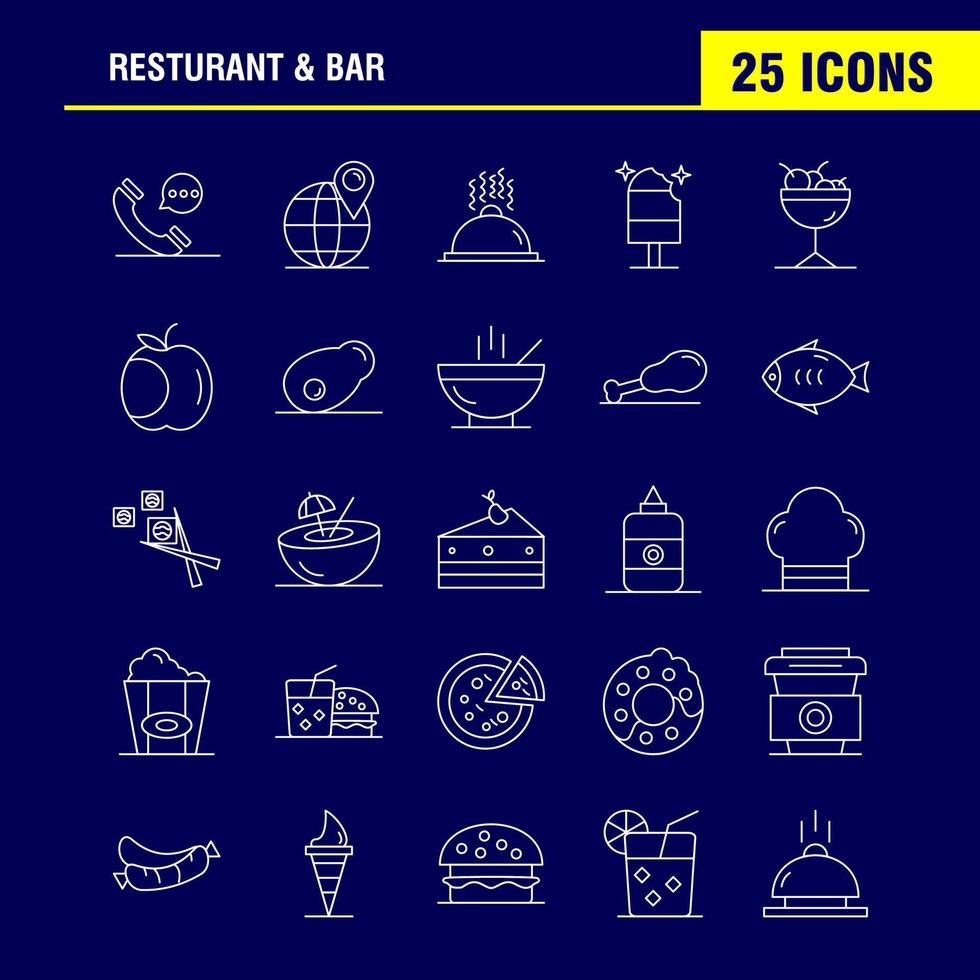 Restaurant And Bar Line Icon for Web Print and Mobile UXUI Kit Such as Telephone Phone Chat Hotel World Map Location Hotel Pictogram Pack Vector