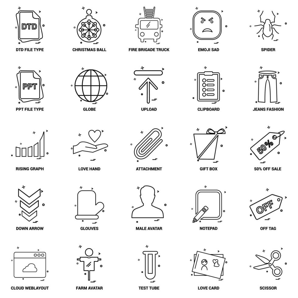 25 conjunto de iconos de línea de mezcla de concepto de negocio vector