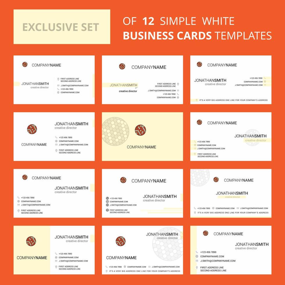 Set of 12 Golfball Creative Busienss Card Template Editable Creative logo and Visiting card background vector