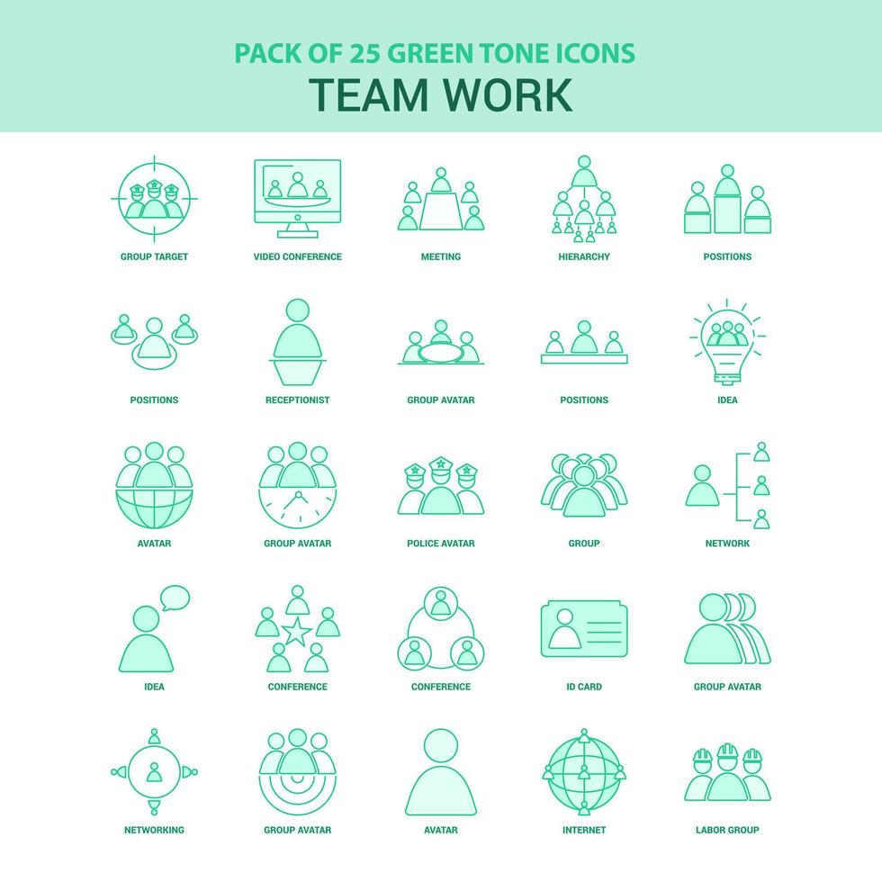 25 conjunto de iconos de trabajo en equipo verde vector