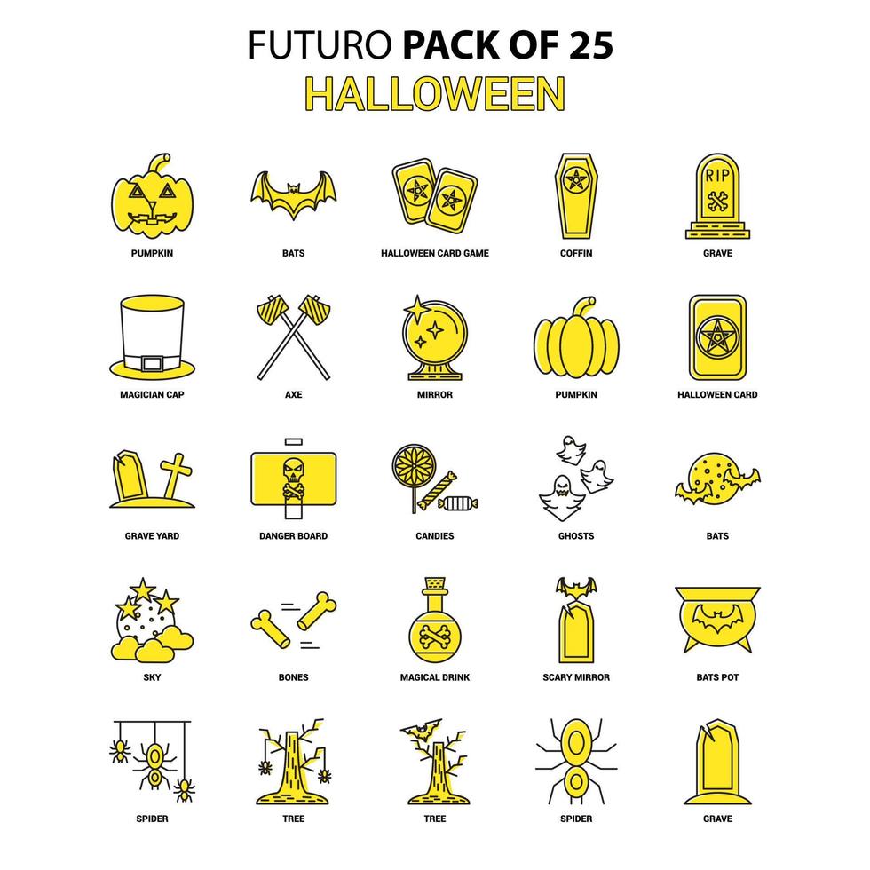 conjunto de iconos de halloween amarillo futuro paquete de iconos de último diseño vector