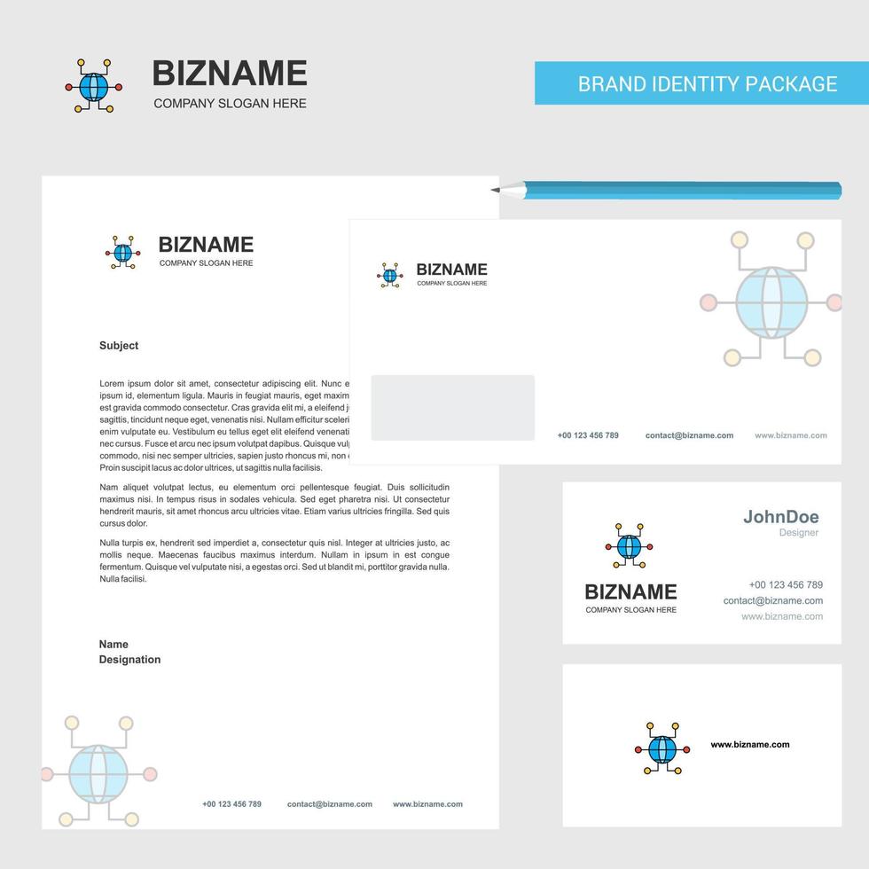 Global network Business Letterhead Envelope and visiting Card Design vector template