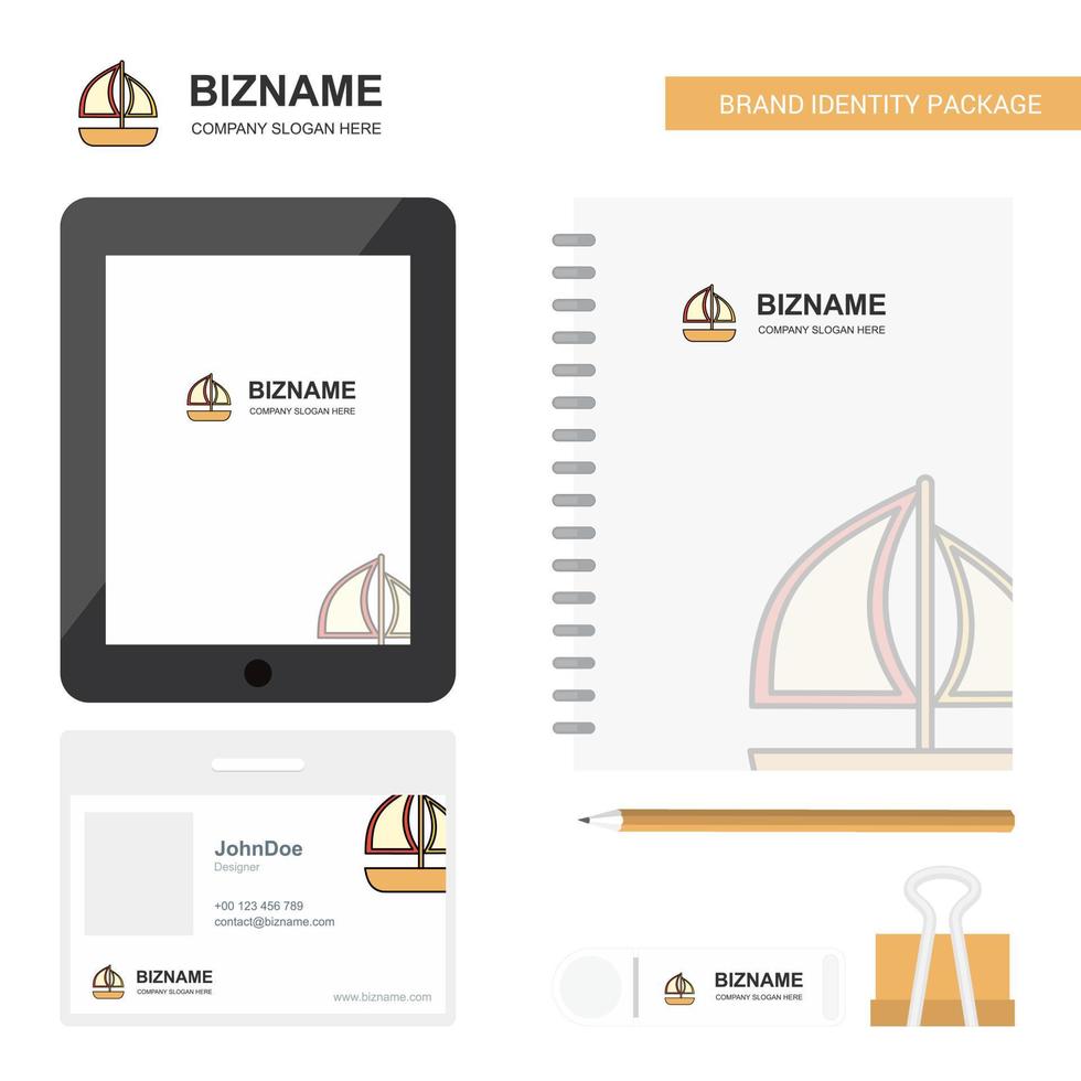 Boat Business Logo Tab App Diary PVC Employee Card and USB Brand Stationary Package Design Vector Template