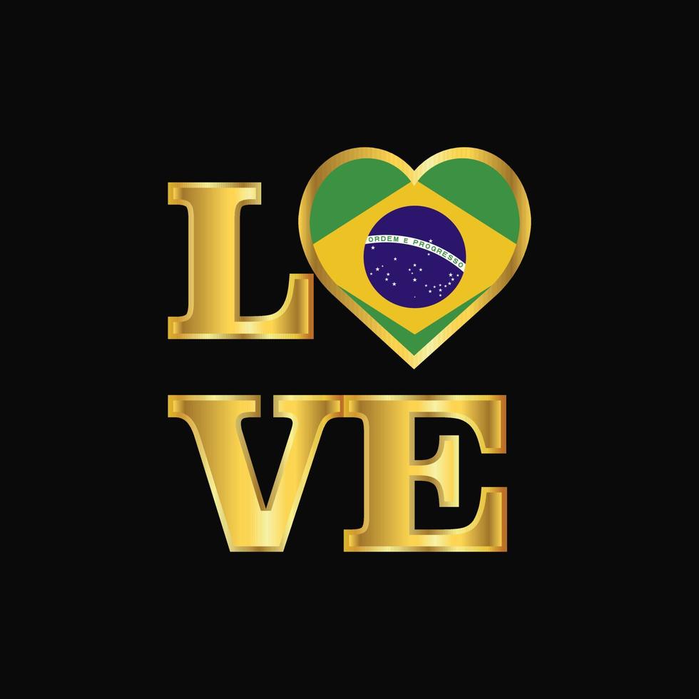 amor tipografía brasil bandera diseño vector oro letras