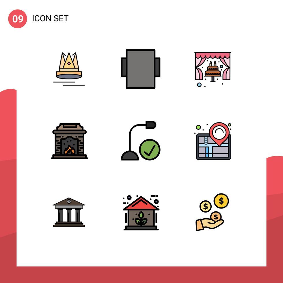9 Universal Filledline Flat Color Signs Symbols of hardware devices romantic connected flame Editable Vector Design Elements