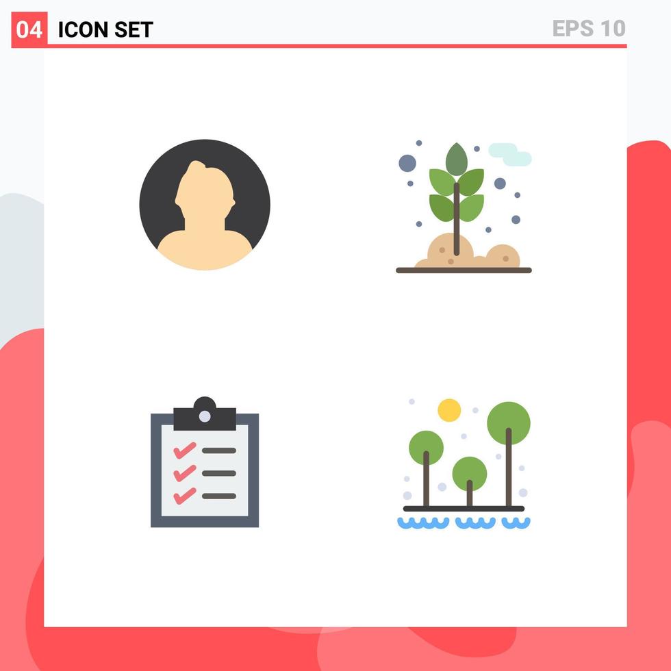 Group of 4 Flat Icons Signs and Symbols for avatar list user plant camping Editable Vector Design Elements