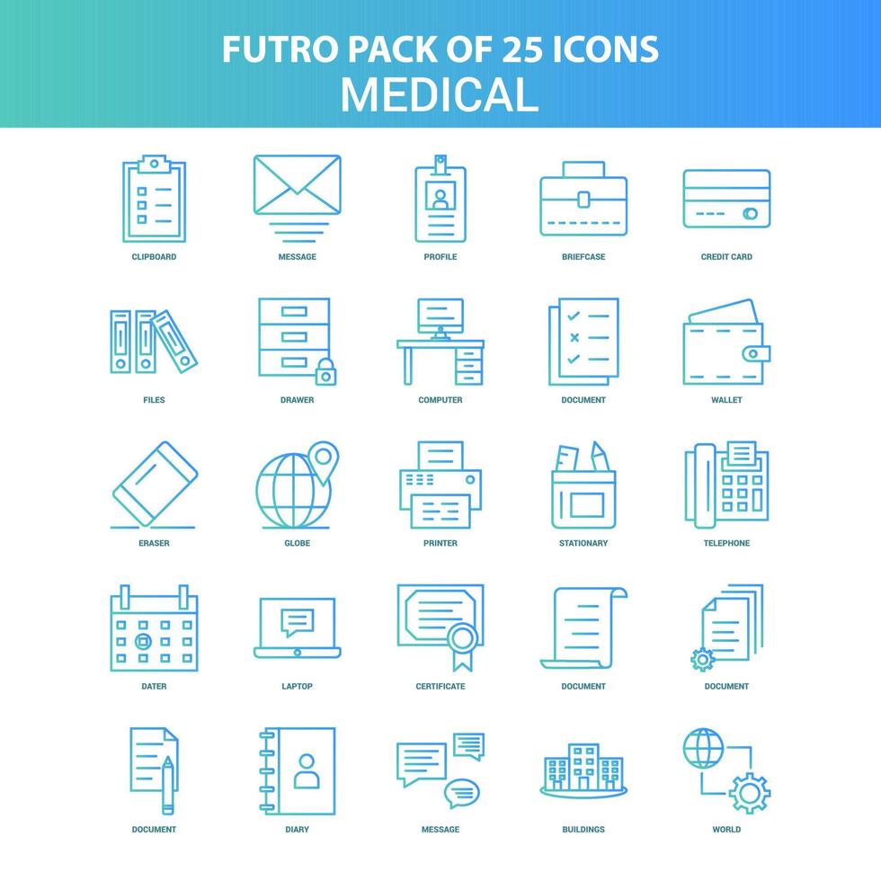 25 Green and Blue Futuro Medical Icon Pack vector