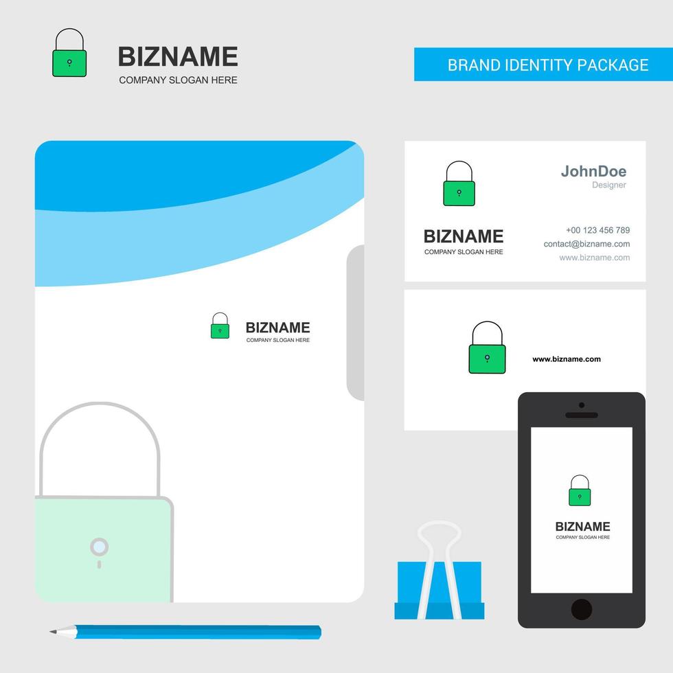 Locked Business Logo File Cover Visiting Card and Mobile App Design Vector Illustration