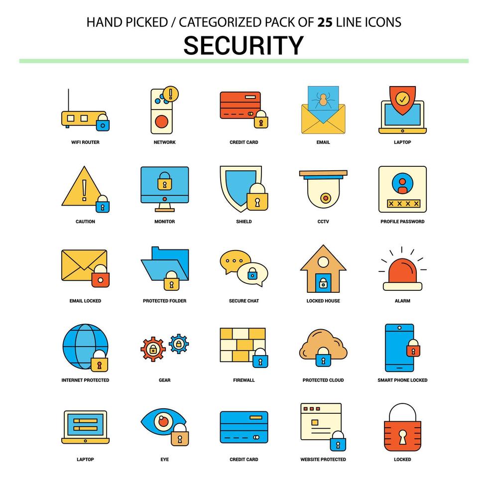 conjunto de iconos de línea plana de seguridad diseño de iconos de concepto de negocio vector
