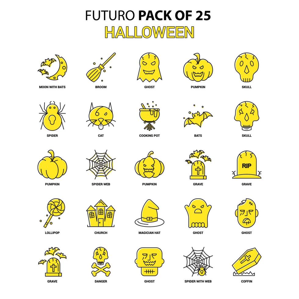 conjunto de iconos de halloween amarillo futuro paquete de iconos de último diseño vector