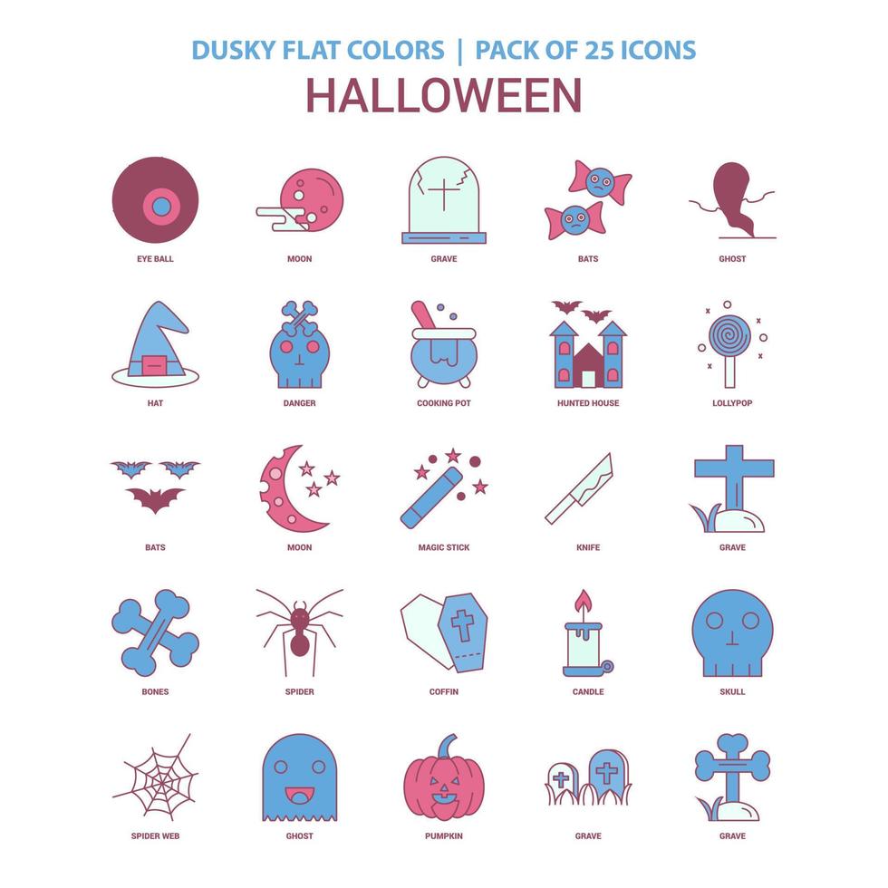 icono de halloween color plano oscuro paquete de iconos vintage 25 vector