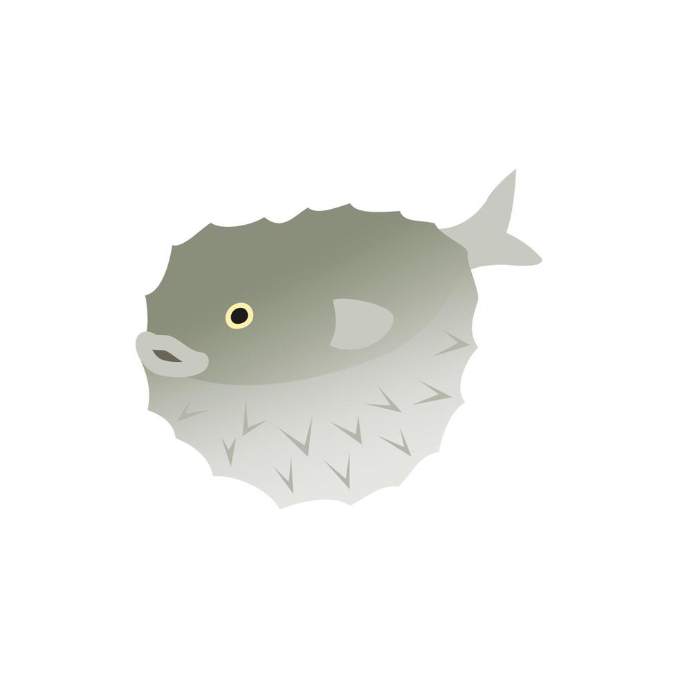 Puffer fish icon, isometric 3d style vector