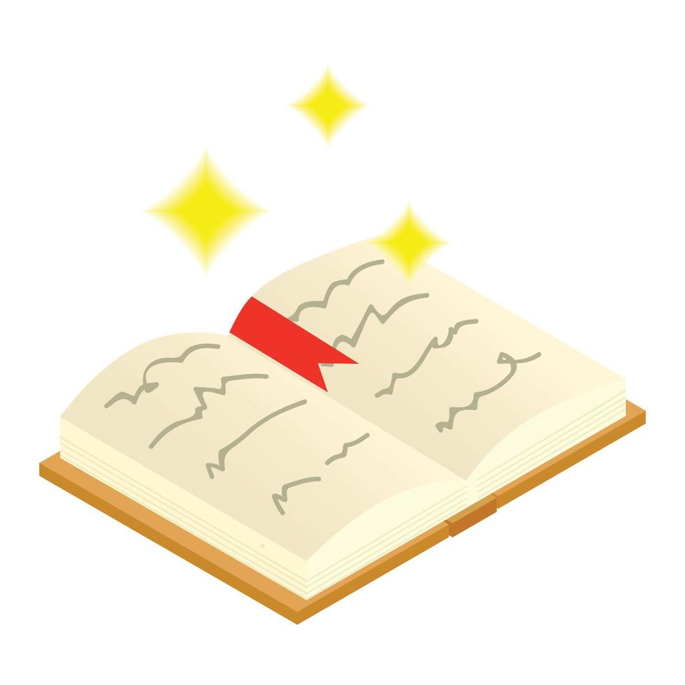 Magic book of spells open isometric 3d icon vector