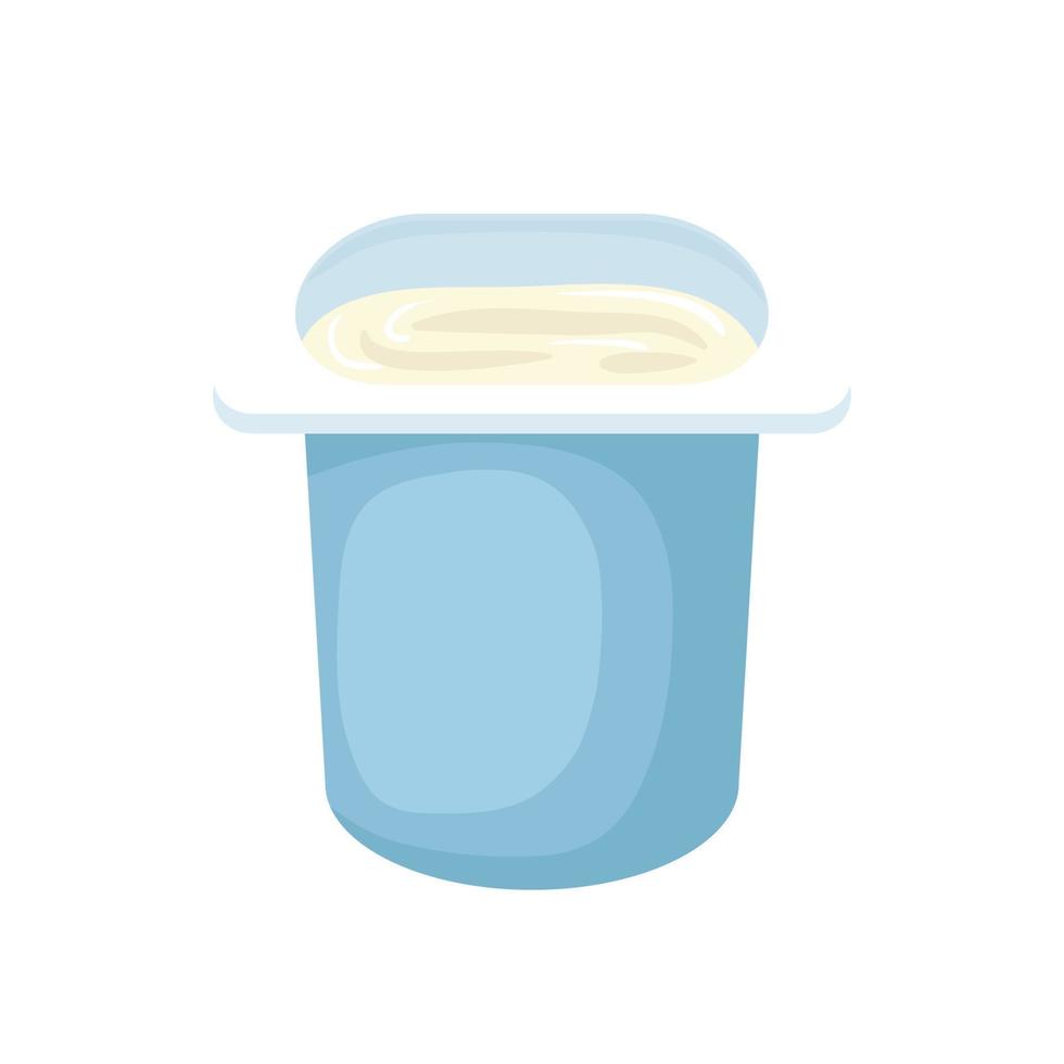 Yogurt in blue plastic cup icon, cartoon style vector