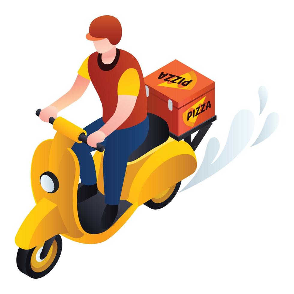 Bike pizza delivery icon, isometric style vector