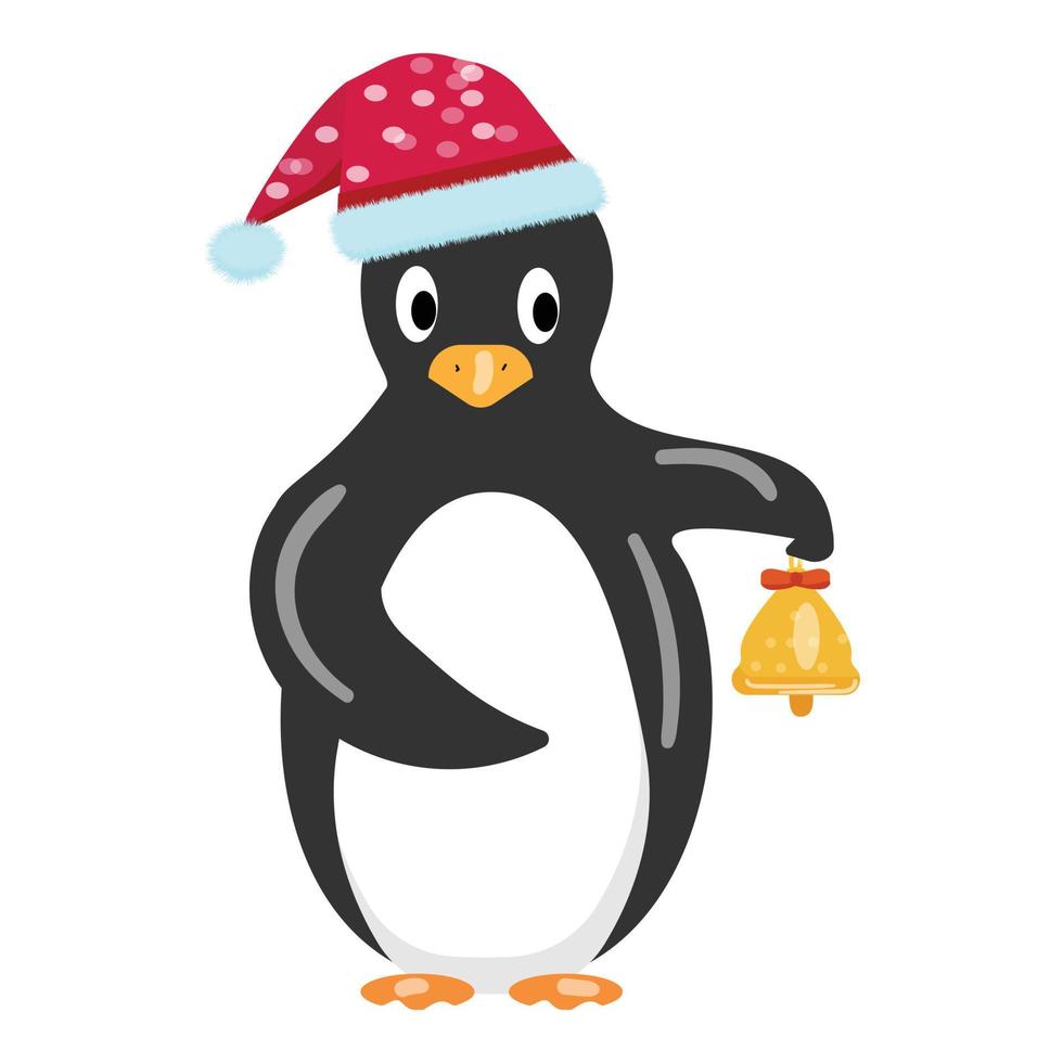 icono de campana de pingüino de Navidad vector de dibujos animados. bebé de invierno