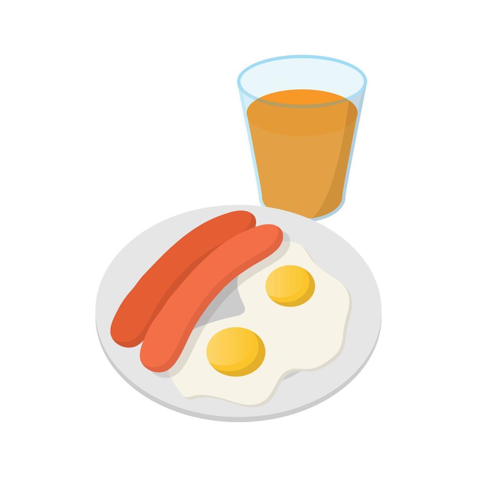 Fried eggs with sausages icon, cartoon style vector