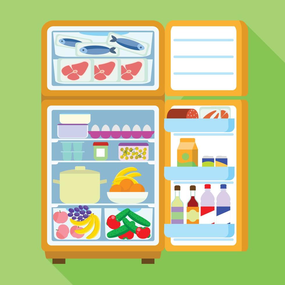 Open full fridge icon, flat style vector