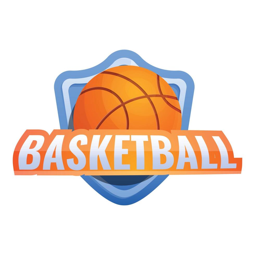 Basketball shield ball logo, cartoon style vector