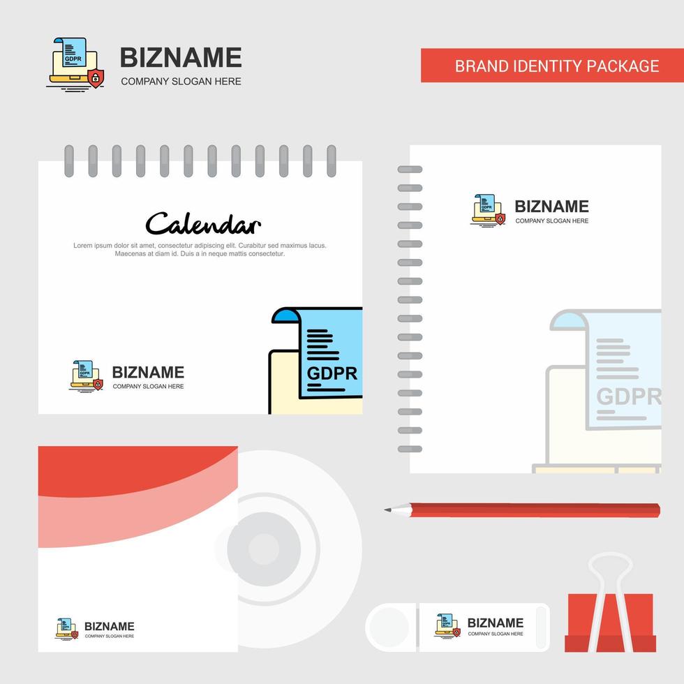 GDPR document on laptop Logo Calendar Template CD Cover Diary and USB Brand Stationary Package Design Vector Template