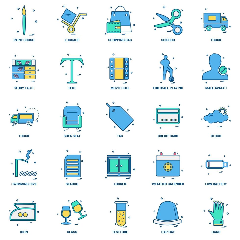 25 conjunto de iconos de color plano de mezcla de concepto de negocio vector