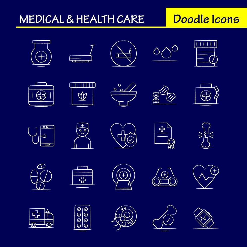 Medical And Health Care Hand Drawn Icon for Web Print and Mobile UXUI Kit Such as Medical Bone Health Hospital Medical Fitness Gym Machine Pictogram Pack Vector