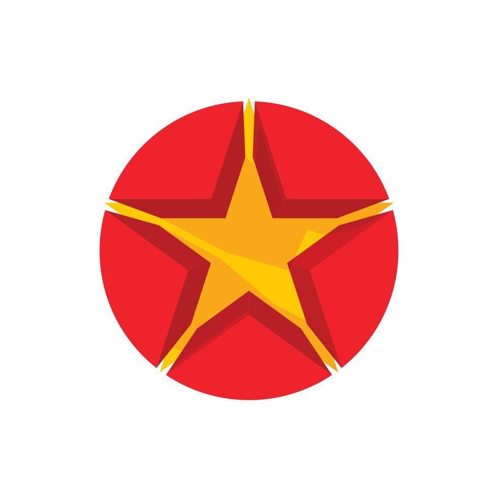 Gold star in a red circle icon, cartoon style vector