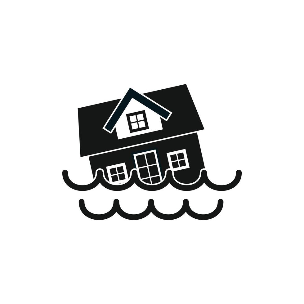 casa hundiéndose en un icono de agua, estilo simple vector