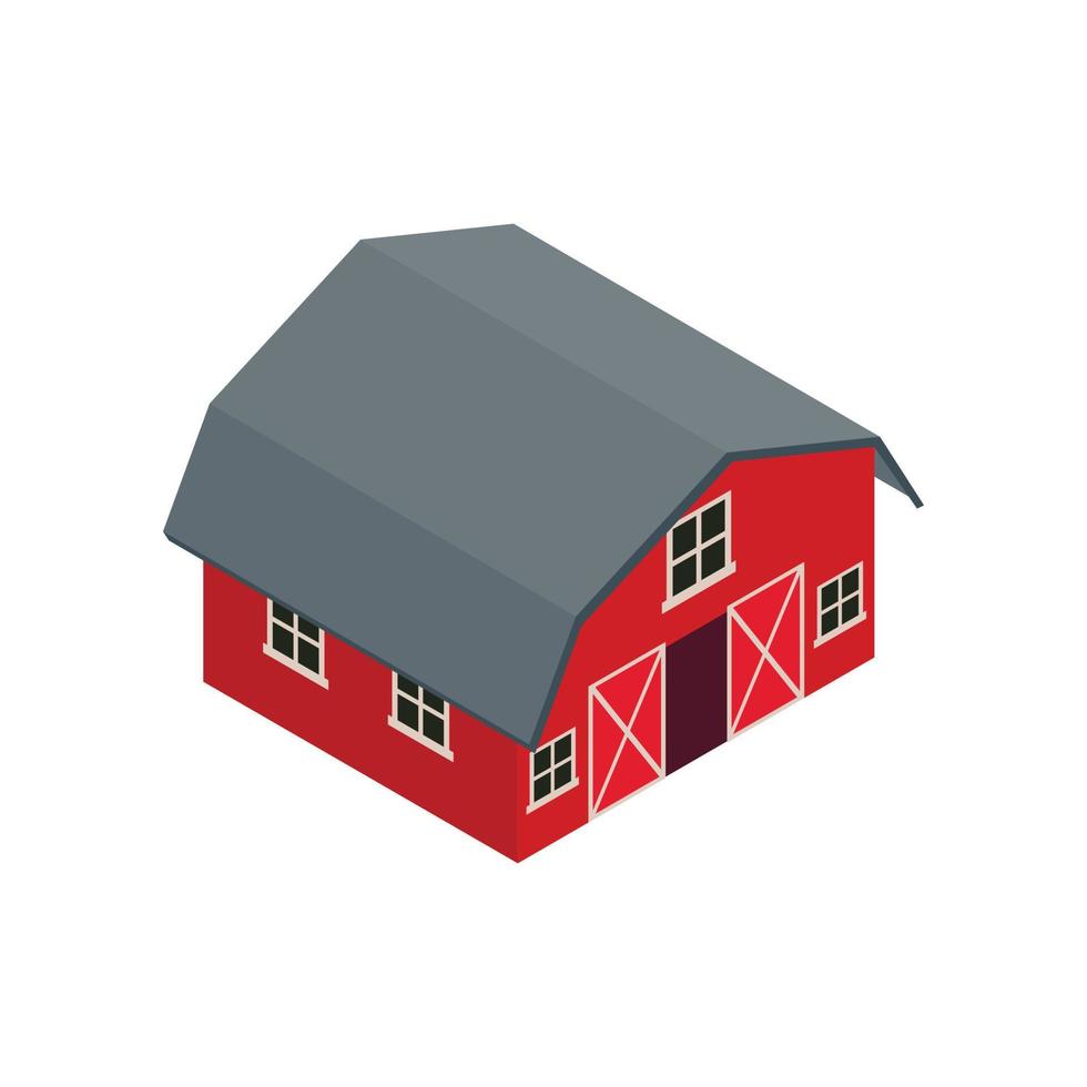 Wooden red barn isometric 3d icon vector