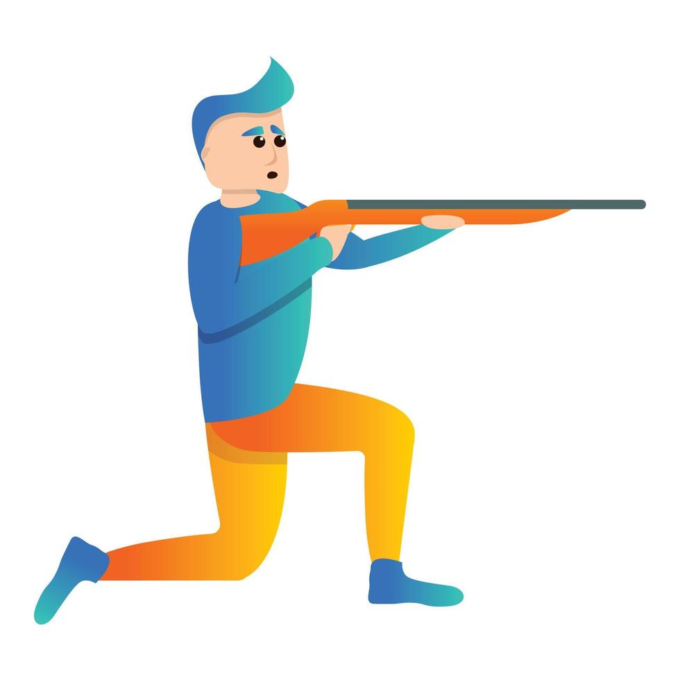 On knee sport shooting icon, cartoon style vector