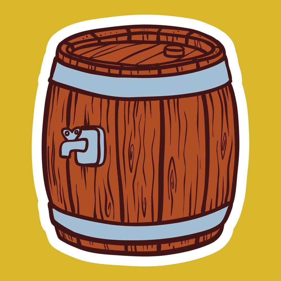 Wood barrel icon, hand drawn style vector