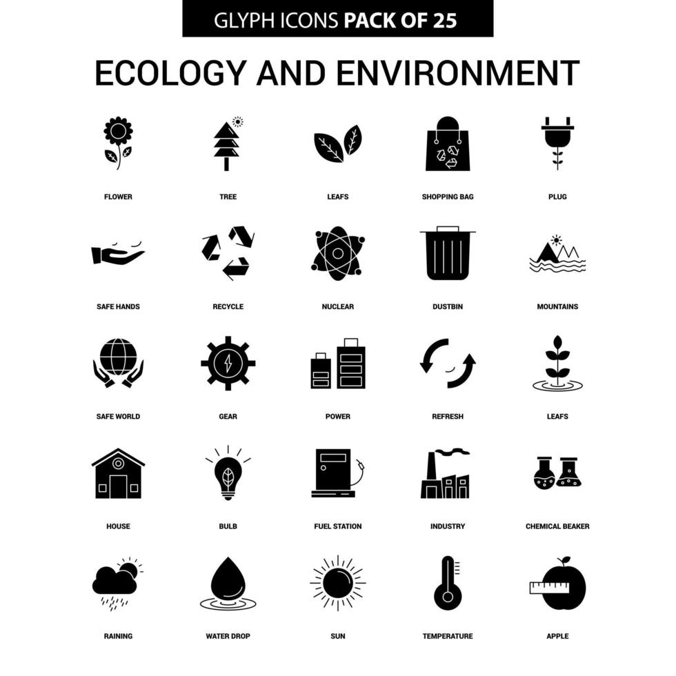 Ecology and Enviroment Glyph Vector Icon set