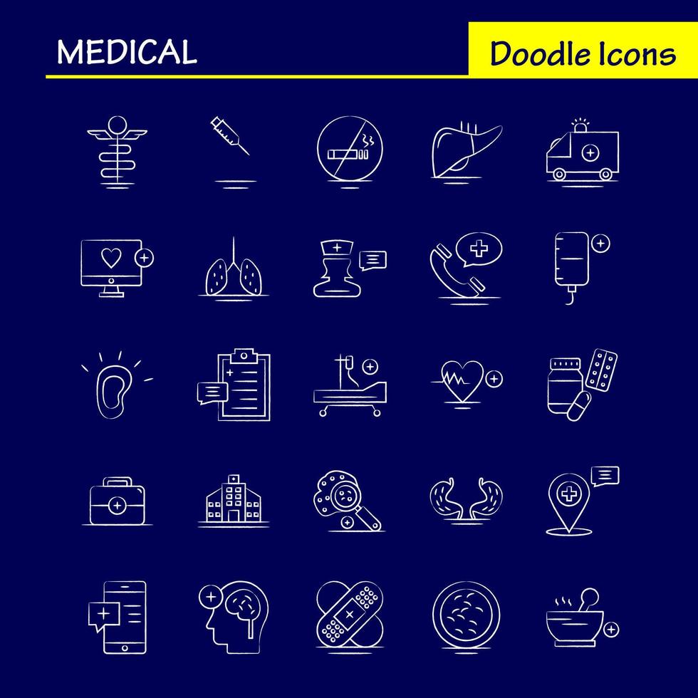 iconos médicos dibujados a mano establecidos para infografías kit uxui móvil y diseño de impresión incluyen portapapeles tablero de tiempo reloj tableta medicina médica colección de cápsulas logotipo infográfico moderno y pi vector