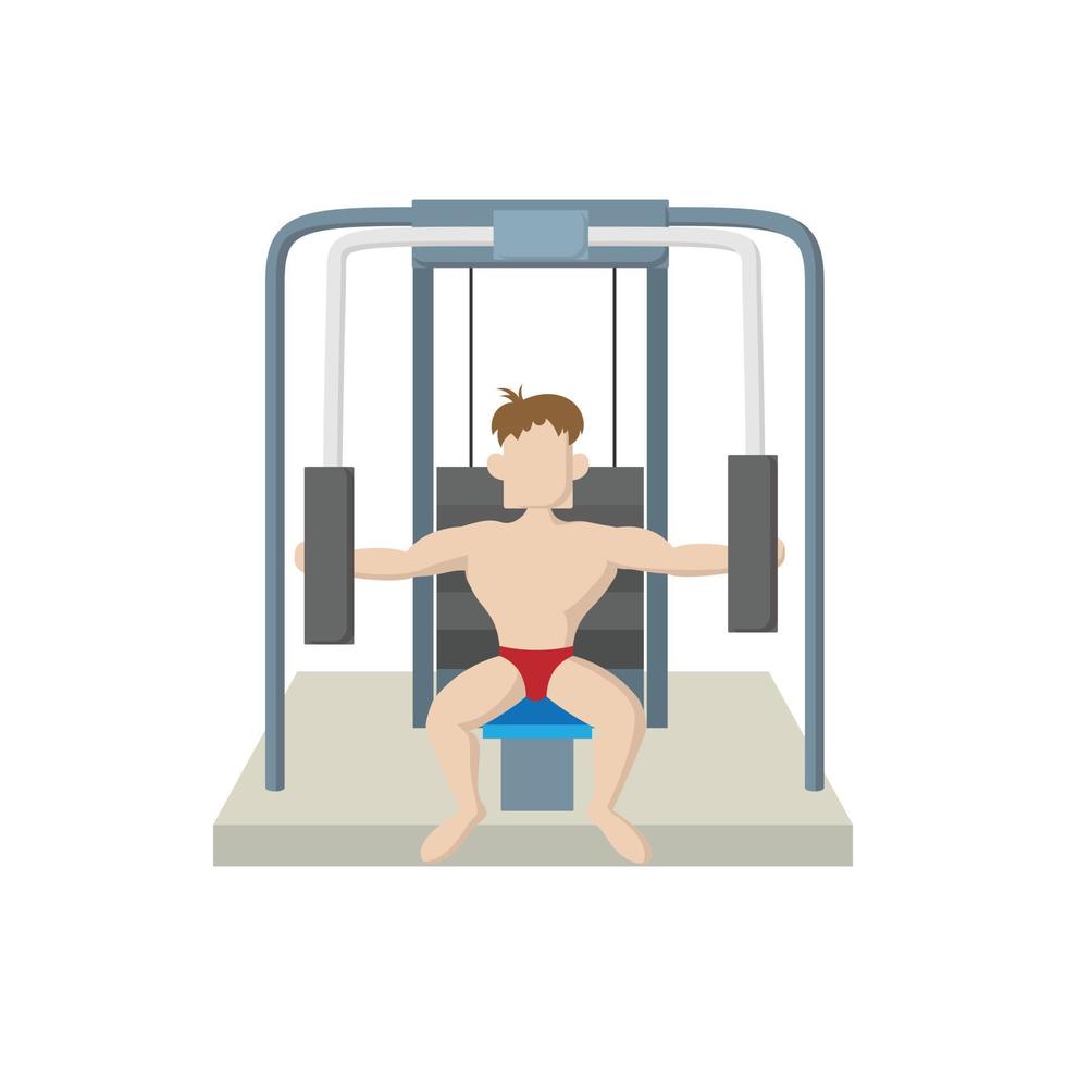 Naked man training muscles on gym machine icon vector