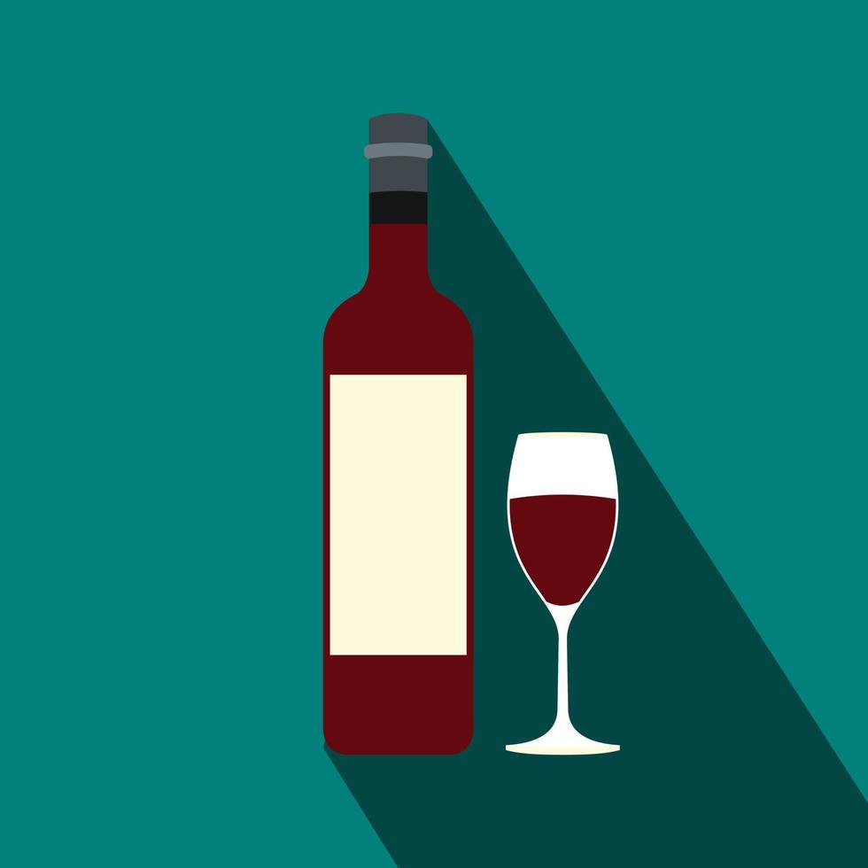 Bottle red wine and glass flat icon vector