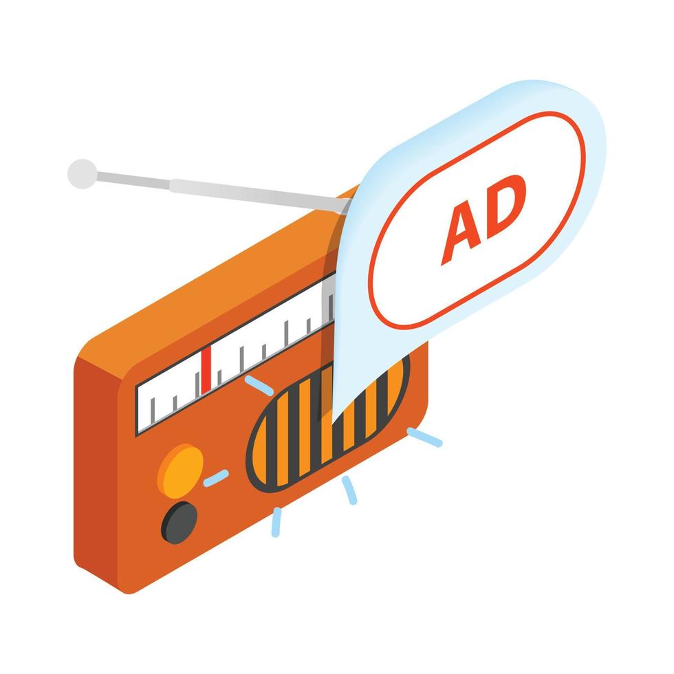Radio advertising icon, isometric 3d style vector