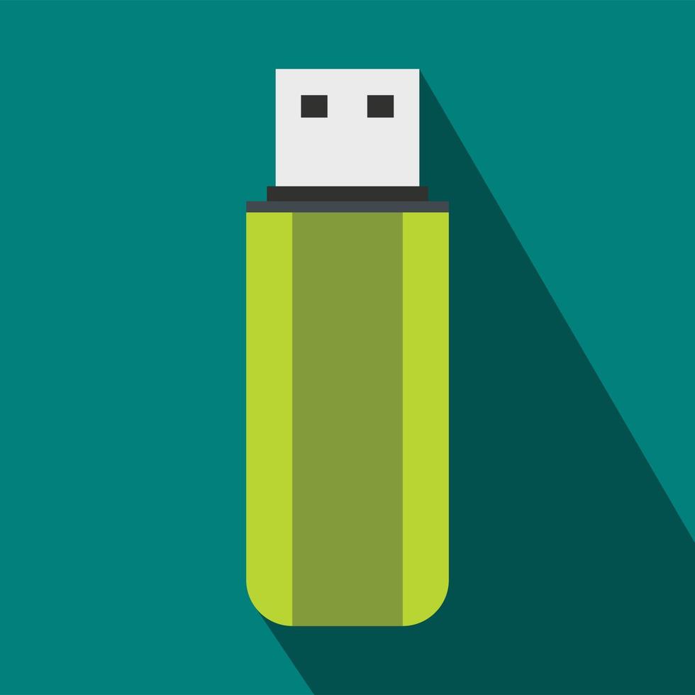 Green USB flash drive icon, flat style vector