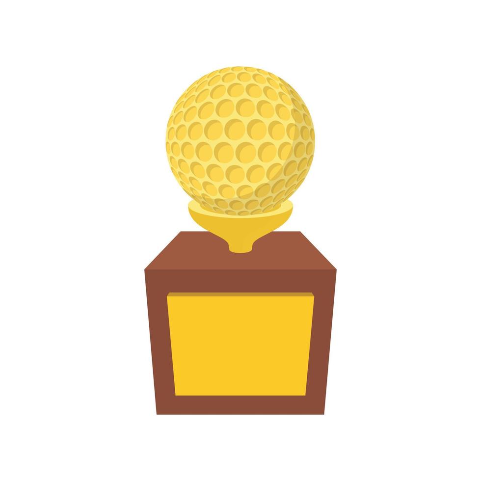 trofeo de oro con icono de dibujos animados de pelota de golf vector
