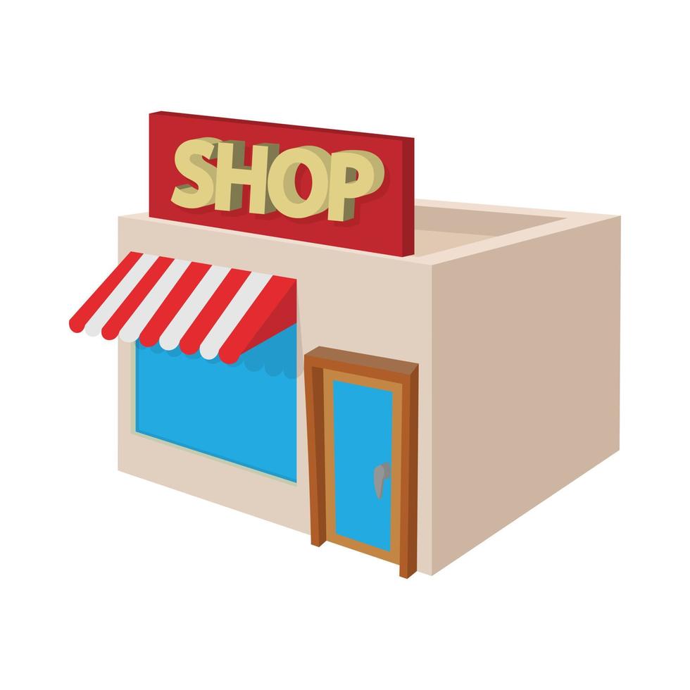 Shop building icon, cartoon style vector