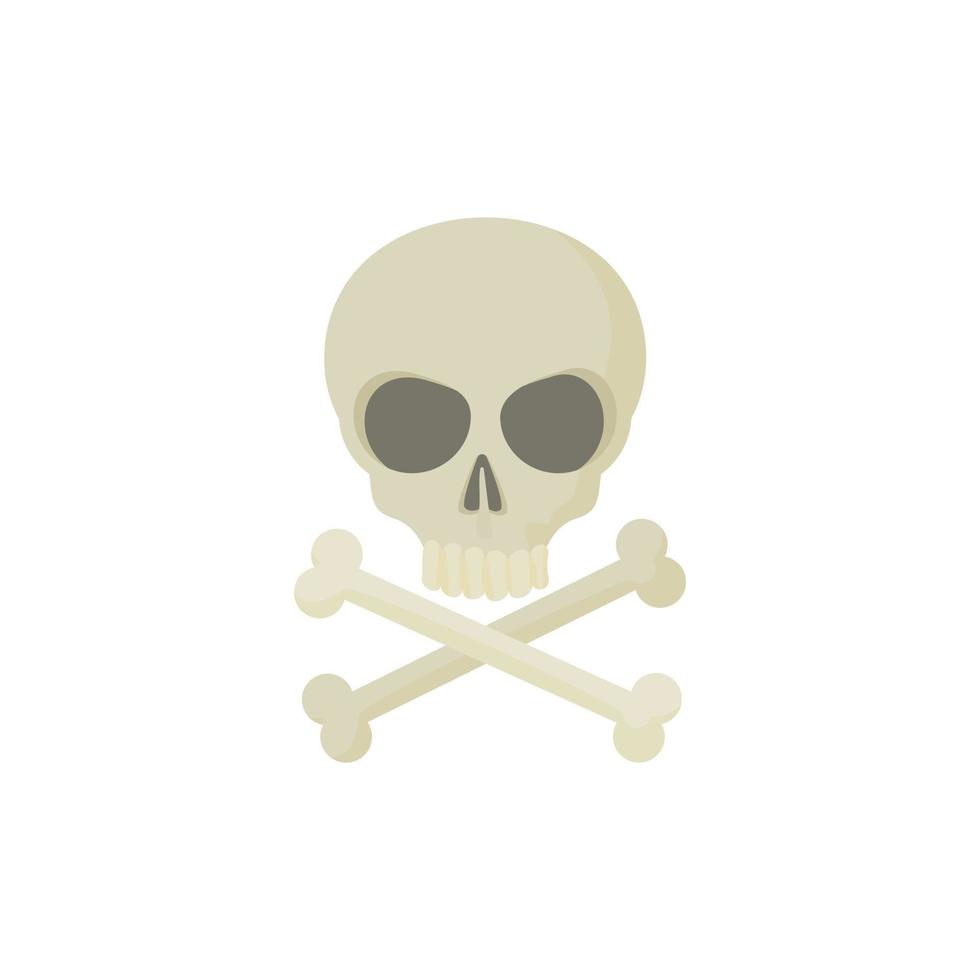 Skull with two crossed bones icon, cartoon style vector