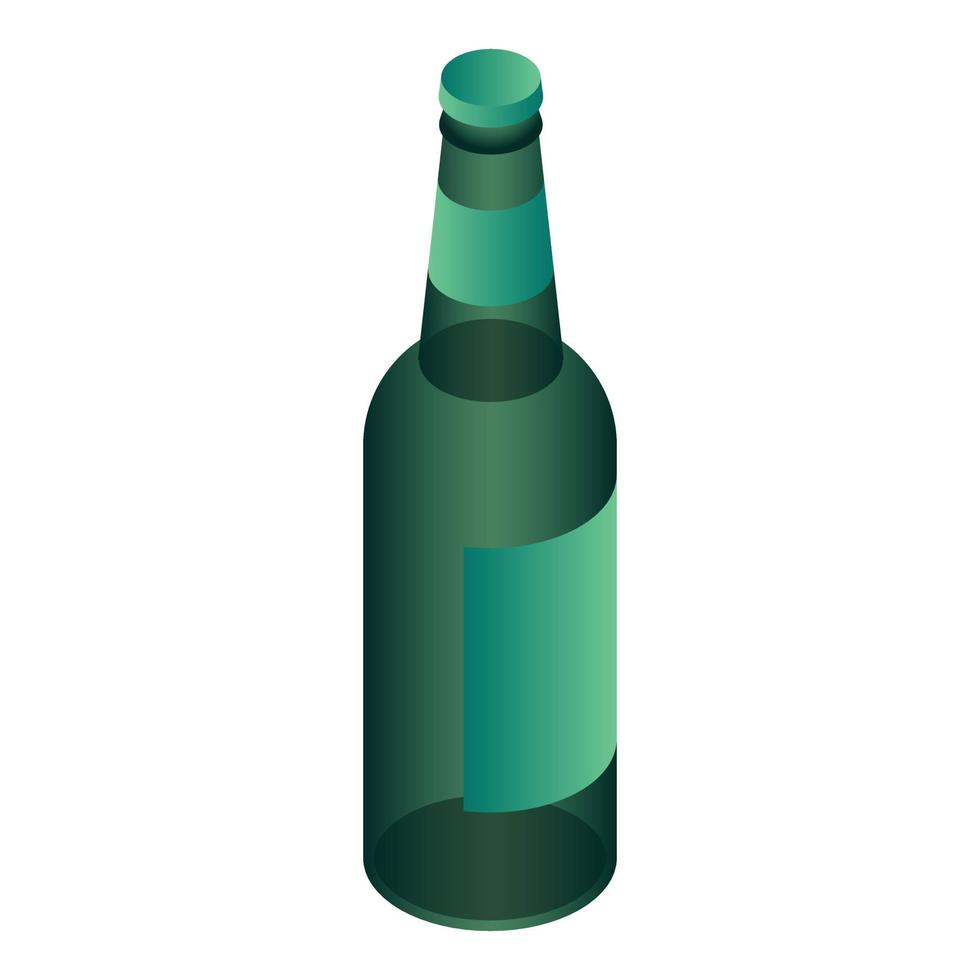 Green beer bottle icon, isometric style vector