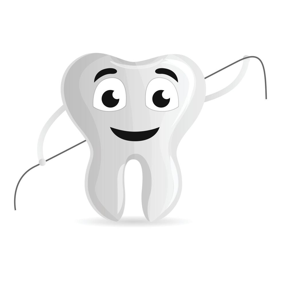 diente con icono de hilo dental, estilo de dibujos animados vector