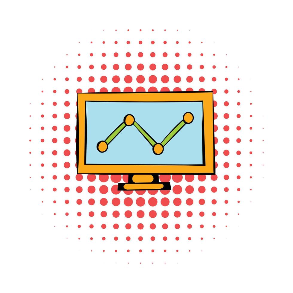 Graph on the computer monitor icon, comics style vector